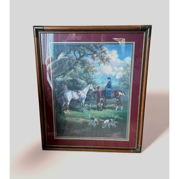 Framed Print Fox Hunters Vtg Art Equestrian Judith Gibson Brass Accents 39x32 - Picture 13 of 13